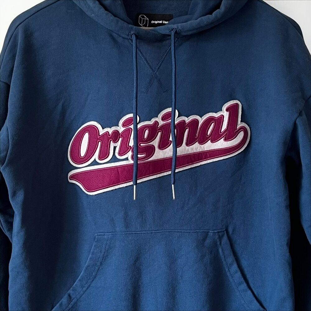Original Patch Kangaroo Hoodie Sweatshirt Original Use Blue Burgundy Men's Small - Picture 4 of 12